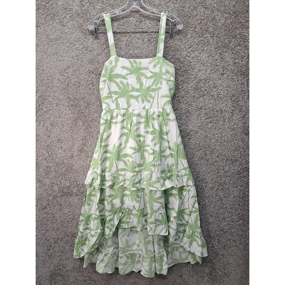 Trixxi Green Palm Tree Print High-Low Midi Dress Womens Size M 26DR18UGPI